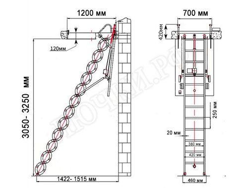 Чердачная лестница LRF Elektra Aluminum 700*1200*3050-3250 Чердачная лестница LRF Elektra Aluminum 700*1200*3050-3250