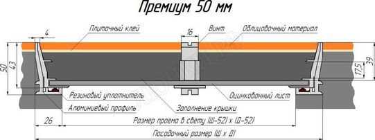 Напольный люк Премиум 50 мм 800*800 Напольный люк Премиум 50 мм 800*800